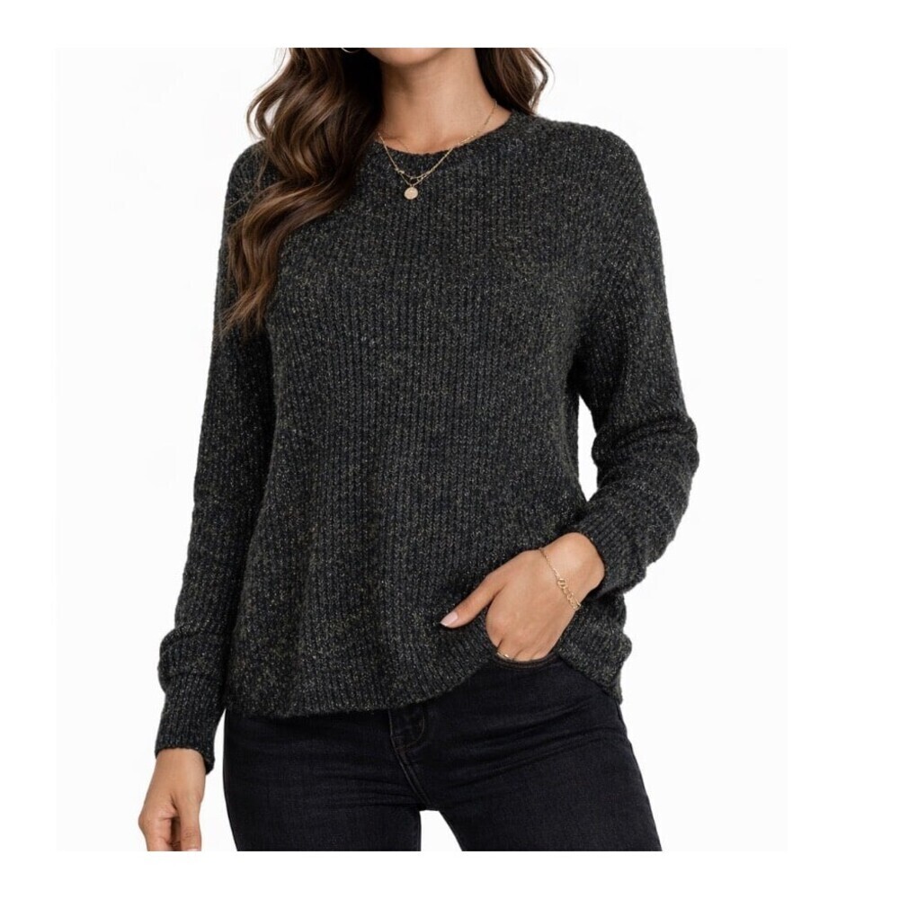 BP sweater Deep green and black two toned ribbed knitted long sleeve SZ M